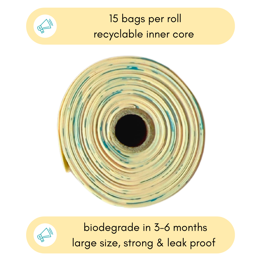 Compostable Cornstarch Poop Bags - 9 x 13" - Standard Rolls: 3 Roll (45 Bags)