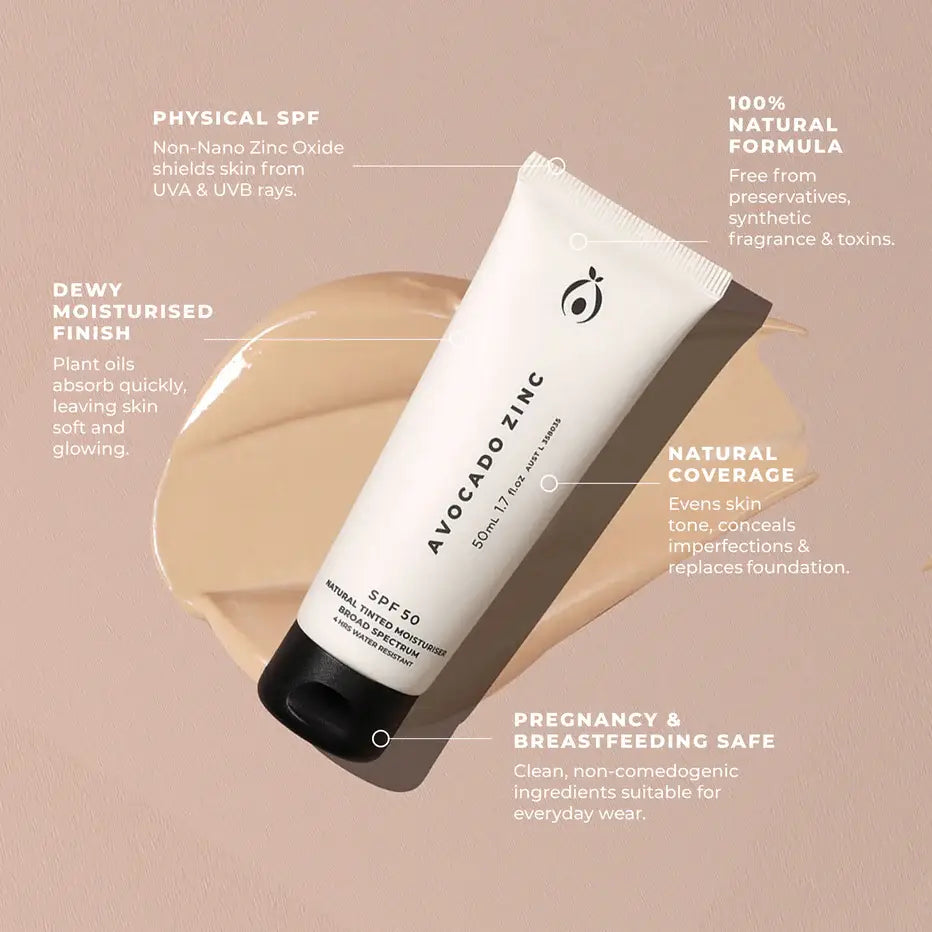 Avocado Zinc SPF 50 Natural Tinted Moisturiser: Light-Medium