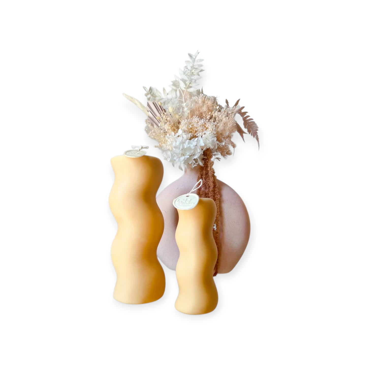 LMJ Candles Modern Wave Soy Pillar Candle - Short & Tall - Set of 2