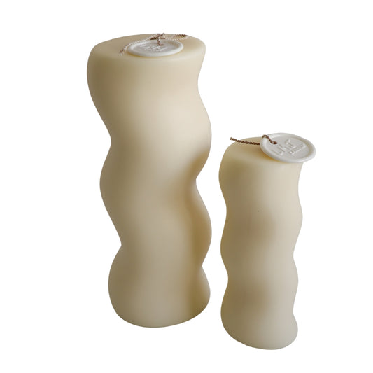 LMJ Candles Modern Wave Soy Pillar Candle - Short & Tall - Set of 2