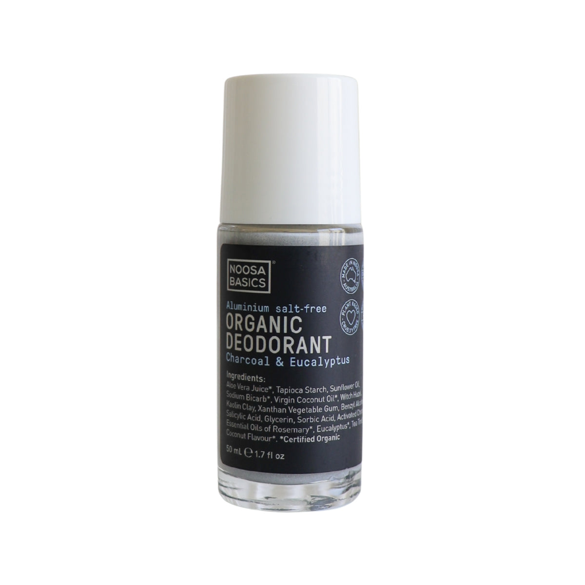 Noosa Basics Natural Deodorant Roll On - Charcoal and Eucalyptus 50ml