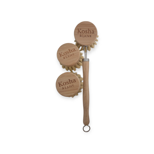 Kosha & Lane Bamboo Dishwashing Brush with Replacement Heads set