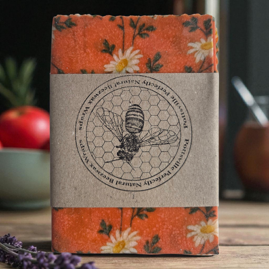 Tweed Real Food Beeswax Wrap - Wild Daisy on Burnt Orange