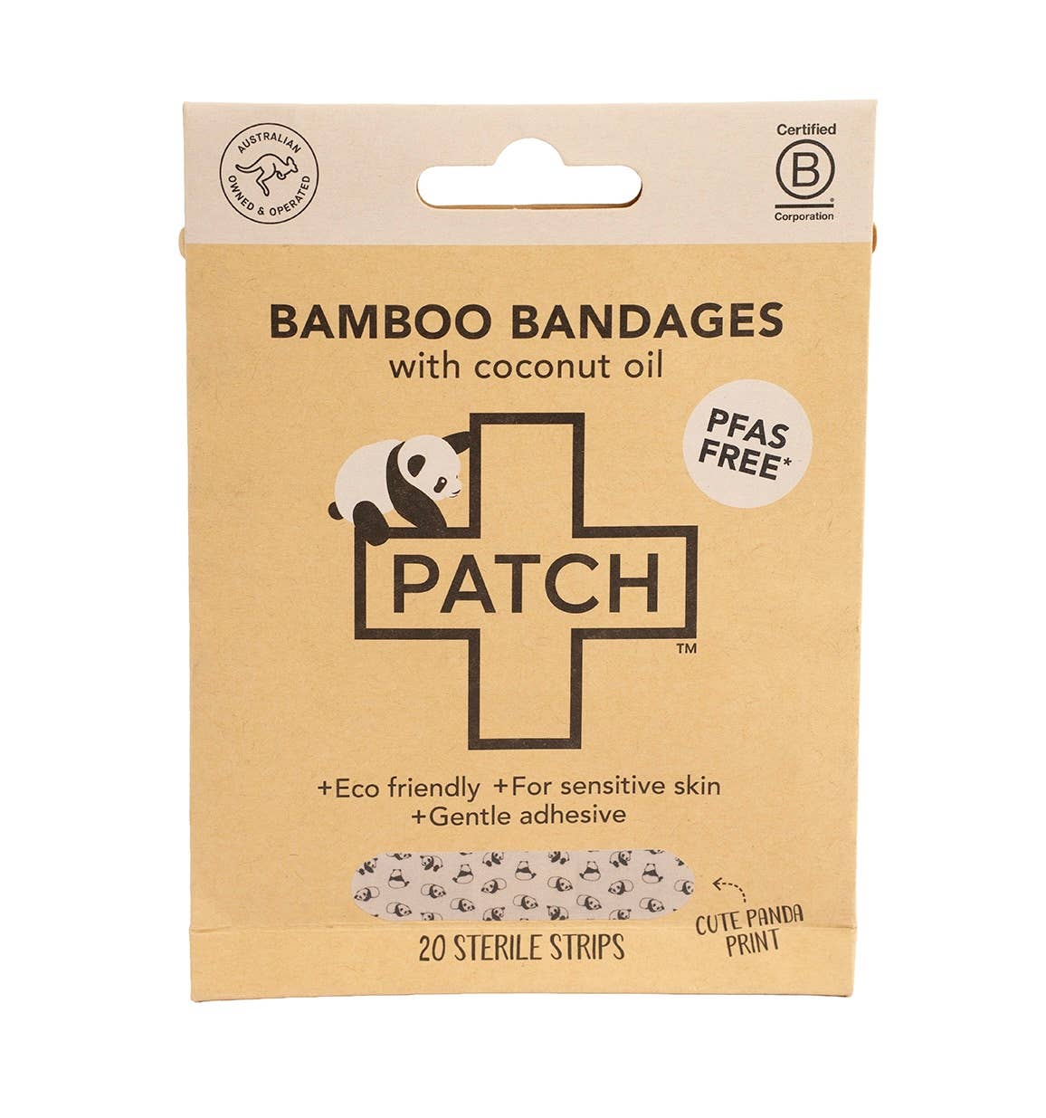 PATCH Adhesive Bandages Panda Coconut Oil Kids - 20pk (NEW)