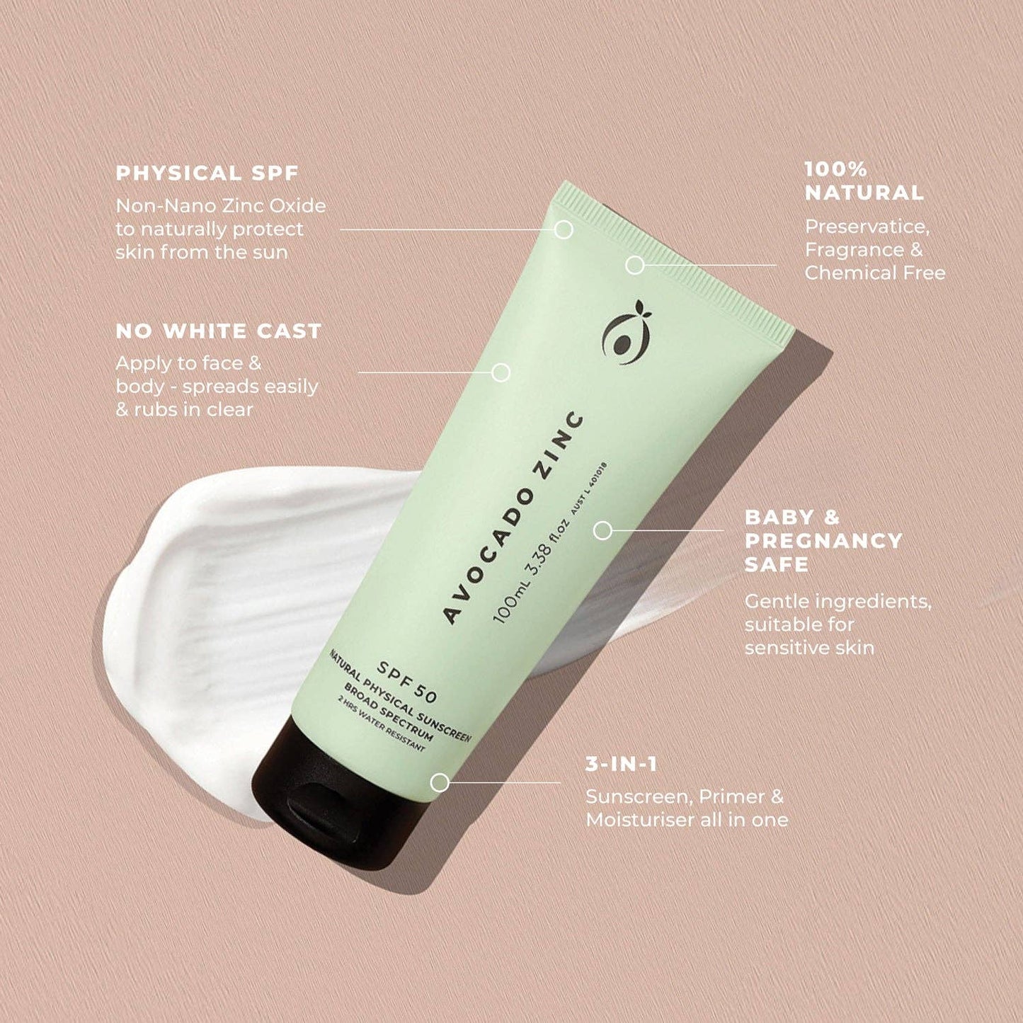 Avocado Zinc SPF 50 Natural Physical Sunscreen