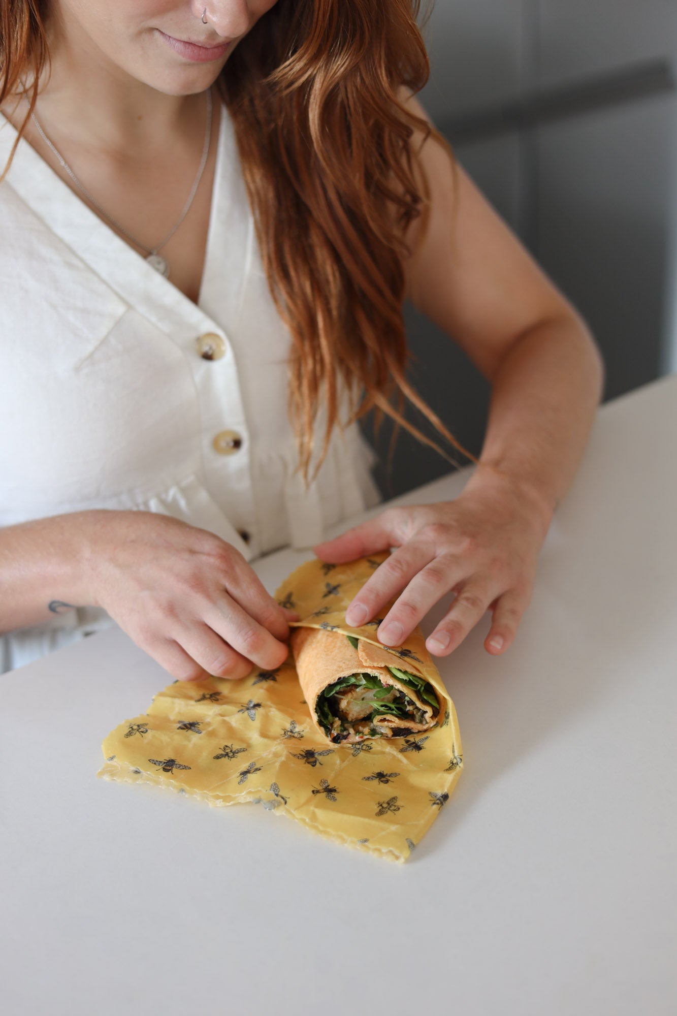 Tweed Real Food Beeswax Wrap- Bees on Yellow