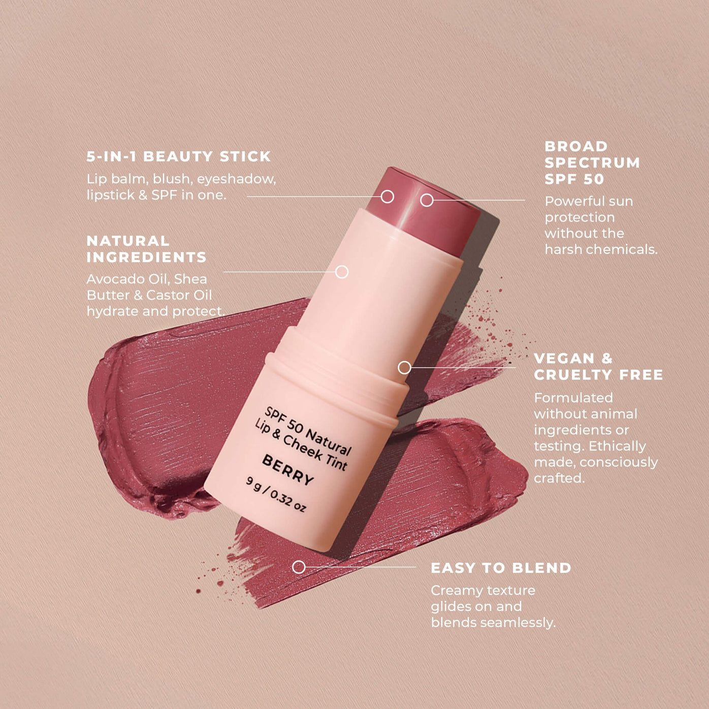 SPF 50 Natural Lip & Cheek Tint: Berry