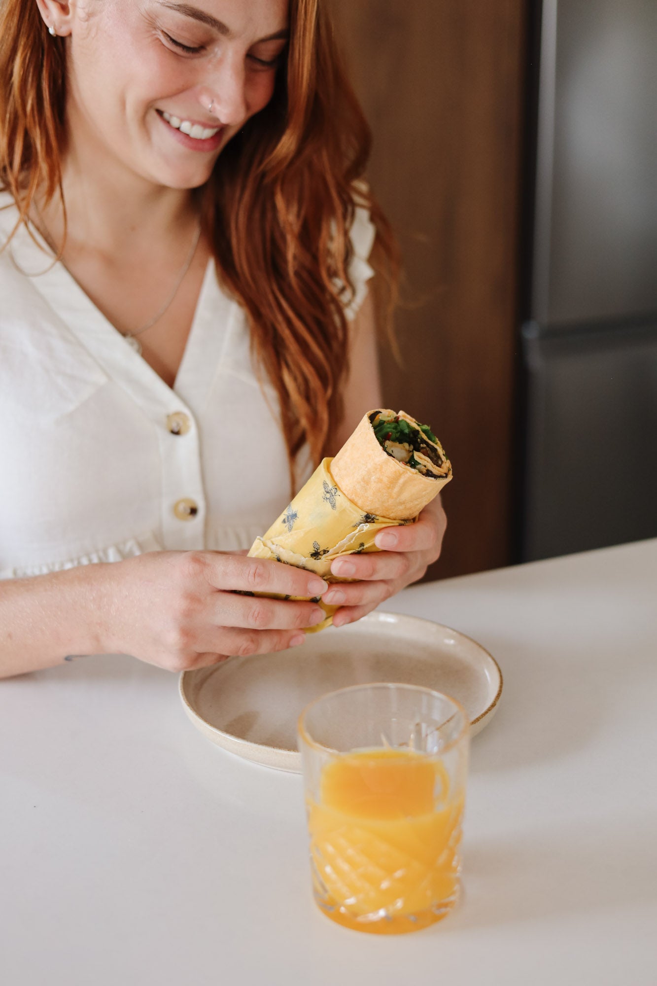 Tweed Real Food Beeswax Wrap- Bees on Yellow